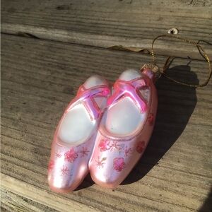 4” pink ballet shoes glass Christmas tree ornament